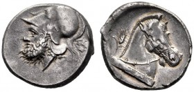  The Collection of Roman Republican Coins of a Student and his Mentor Part III   Didrachm, Neapolis circa 310-300, AR 7.39 g. Helmeted head of bearded...