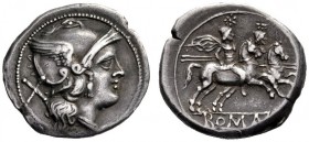  The Collection of Roman Republican Coins of a Student and his Mentor Part III   Denarius circa 214-213, AR 4.01 g. Helmeted head of Roma r.; behind, ...