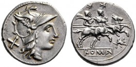  The Collection of Roman Republican Coins of a Student and his Mentor Part III   Denarius circa 169-158, AR 3.65 g. Helmeted of Roma r.; behind, X. Re...