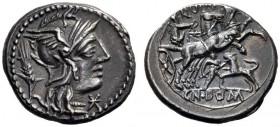  The Collection of Roman Republican Coins of a Student and his Mentor Part III   Cn. Domitius Calvinus. Denarius 128, AR 3.97 g. Helmeted head of Roma...