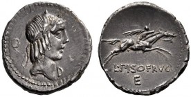  The Collection of Roman Republican Coins of a Student and his Mentor Part III   L. Piso Frugi. Denarius 90, AR 3.90 g. Laureate head of Apollo r.; be...