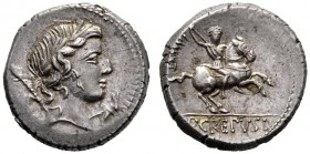  The Collection of Roman Republican Coins of a Student and his Mentor Part III   P. Crepusius. Denarius 82, AR 4.02 g. Laureate head of Apollo r., sce...