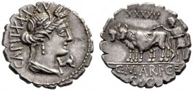  The Collection of Roman Republican Coins of a Student and his Mentor Part III   C. Marius C.f. Capito. Denarius serratus 81, AR 3.87 g. Bust of Ceres...