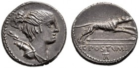  The Collection of Roman Republican Coins of a Student and his Mentor Part III   C. Postumius At or Ta. Denarius 74, AR 3.95 g. Draped bust of Diana r...