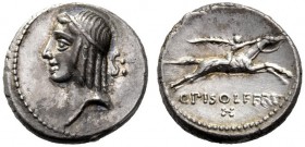  The Collection of Roman Republican Coins of a Student and his Mentor Part III   C. Calpurnius Piso L. f. Frugi. Denarius 67, AR 4.11 g. Head of Apoll...