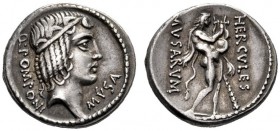  The Collection of Roman Republican Coins of a Student and his Mentor Part III   Q. Pomponius Musa. Denarius 66, AR 3.93 g. Q·POMPONI – MVSA Head of A...