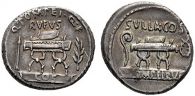  The Collection of Roman Republican Coins of a Student and his Mentor Part III   Q. Pompeius Rufus. Denarius 54, AR 4.06 g. Q·POMPEI·Q·F / RVFVS Curul...