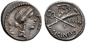  The Collection of Roman Republican Coins of a Student and his Mentor Part III   Q. Sicinius. Denarius 49, AR 3.89 g. FORT – P·R Diademed head of Fort...