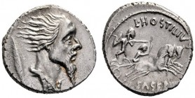  The Collection of Roman Republican Coins of a Student and his Mentor Part III   L. Hostilius Saserna. Denarius 48, AR 3.93 g. Bearded male head r.; b...