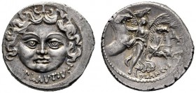  The Collection of Roman Republican Coins of a Student and his Mentor Part III   L. Plautius Plancus. Denarius 47, AR 3.53 g. Head of Medusa facing wi...