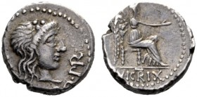  The Collection of Roman Republican Coins of a Student and his Mentor Part III   M. Porcius Cato. Quinarius, Africa 47-46, AR 1.61 g. Ivy-wreathed hea...