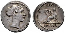  The Collection of Roman Republican Coins of a Student and his Mentor Part III   T. Carisius. Denarius 46, AR 3.47 g. Head of Sybil r. Rev. T·CARISIVS...