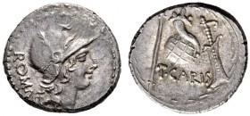  The Collection of Roman Republican Coins of a Student and his Mentor Part III   T. Carisius.  Denarius 46, AR 4.07 g. Head of Roma r., wearing plumed...