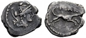  The Collection of Roman Republican Coins of a Student and his Mentor Part III   T. Carisius . Sestertius 46, AR 0.83 g. Diademed bust of Diana r., bo...