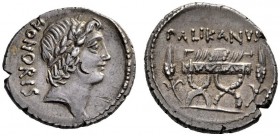  The Collection of Roman Republican Coins of a Student and his Mentor Part III   Lollius Palicanus. Denarius 45, AR 3.92 g. HONORIS Laureate head of H...