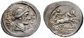  The Collection of Roman Republican Coins of a Student and his Mentor Part III   L. Flaminius Chilo.  Denarius 43, AR 3.90 g. IIII·VIR – PRI·FL Diadem...