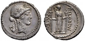  The Collection of Roman Republican Coins of a Student and his Mentor Part III   P. Clodius M.f. Turrinus. Denarius 42, AR 4.05 g. Laureate head of Ap...