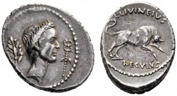  The Collection of Roman Republican Coins of a Student and his Mentor Part III   L. Livineius Regulus. Denarius 42, AR 3.85 g. Laureate head of Caesar...
