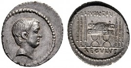  The Collection of Roman Republican Coins of a Student and his Mentor Part III   L. Livineius Regulus.  Denarius 42, AR 3.57g. Head of L. Regulus r. R...