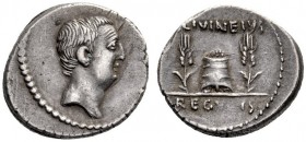  The Collection of Roman Republican Coins of a Student and his Mentor Part III   L. Livineius Regulus.  Denarius 42, AR 3.88 g. Head of L. Regulus r. ...