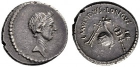  The Collection of Roman Republican Coins of a Student and his Mentor Part III   L. Mussidius Longus. Denarius 42, AR 4.01 g. Laureate head of Caesar ...