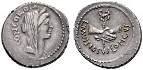  The Collection of Roman Republican Coins of a Student and his Mentor Part III   L. Mussidius Longus. Denarius 42, AR 4.03 g. CONCORDIA Diademed and v...