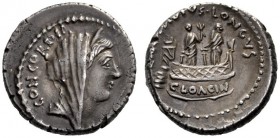  The Collection of Roman Republican Coins of a Student and his Mentor Part III   L. Mussidius Longus. Denarius 42, AR 4.15 g. CONCORDIA Diademed and v...