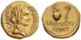  The Collection of Roman Republican Coins of a Student and his Mentor Part III   C. Cassius and Lentulus Spint. Aureus, mint moving with Brutus and Ca...