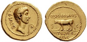  The Collection of Roman Republican Coins of a Student and his Mentor Part III   Ti. Voconius Vitulus.  Aureus 40 (?) or later, AV 7.88 g. DIVI·F. Hea...