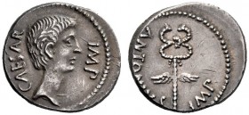  The Collection of Roman Republican Coins of a Student and his Mentor Part III   Octavianus and M. Antonius. Denarius 39, AR 3.14 g. CAESAR – IMP Bare...