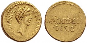  The Collection of Roman Republican Coins of a Student and his Mentor Part III   Octavianus with M. Agrippa. Aureus, mint moving with Octavian 38 BC, ...