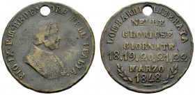 MEDAGLIE ITALIANE
MILANO
Governo Provvisorio, 1848. Medaglia 1848. Æ gr. 6,42 mm 26,5 Come precedente. Turr. 50; John. 1544. Foro. MB