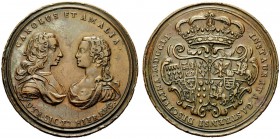 MEDAGLIE ITALIANE
NAPOLI
Carlo di Borbone, 1734-1759. Medaglia 1751 opus Gaetano De Gennaro. Æ gr. 36,54 mm 42,8 CAROLUS ET AMALIA UTR SIC ET HIER R...