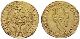 MONETE ITALIANE
BOLOGNA
Giulio II (Giuliano della Rovere), 1503-1513. Ducato TIRANO LIBERAT. Au gr. 3,43 IVLIVS II PONT MAX Nel campo stemma decagon...