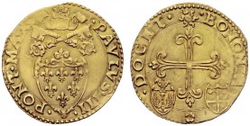 MONETE ITALIANE
BOLOGNA
Paolo III (Alessandro Farnese), 1534-1549. Scudo d’oro. Au gr. 3,29 PAVLVS III PONT MAX Stemma semiovale gigliato. Rv. BONON...