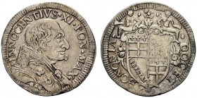 MONETE ITALIANE
BOLOGNA
Innocenzo XI (Benedetto Odescalchi), 1676-1689. Testone 1683. Ar gr. 9,09 INNOCENTIVS XI PON MAX Busto a d. Rv. BONONIA DOCE...