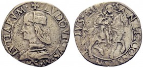 MONETE ITALIANE
CARMAGNOLA
Ludovico II di Saluzzo, 1475-1504. Cavallotto. Ar gr. 3,36 Busto a s., corazzato, con berretto. Rv. San Costanzo a cavall...