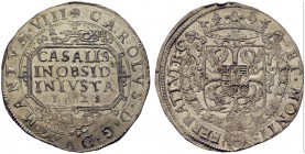 MONETE ITALIANE
CASALE
Carlo I Gonzaga Nevers, marchese del Monferrato, 1627-1637. Ducatone ossidionale 1628. Ar gr. 24,55 CAROLVS D G DVX MANTVæ VI...