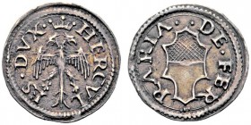 MONETE ITALIANE
FERRARA
Ercole I d’Este. Mezzanino da 3 quattrini. Ar gr. 0,33 Come precedente. CNI 78; Bel. 16; MIR 265. Pochi esemplari conosciuti...