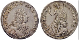 MONETE ITALIANE
FIRENZE
Cosimo III de'Medici, 1670-1723. Testone 1676. Ar gr. 8,89 COSMVS III D G MA D ETRV VI Busto drappeggiato e corazzato a d. R...