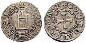 MONETE ITALIANE
GENOVA
Luigi XII, re di Francia e Signore di Genova, 1499-1507. Testone. Ar gr. 9,45 LVDOVIC REX FRANC EC Z IAND Castello in cornice...