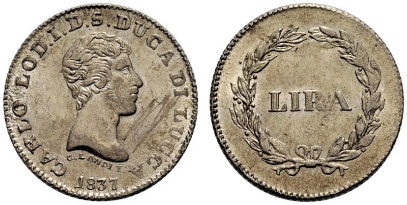 MONETE ITALIANE
LUCCA
Carlo Ludovico, 1824-1847. Lira 1837. Ar. Pag. 260; Gig....