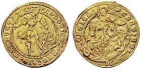 MONETE ITALIANE
MANTOVA
Ludovico III (II) Gonzaga, 1445-1478. Ducato. Au gr. 3,44 LODOVICVS MARChIO MANTVE Z E Ludovico II con spada e scudo. Rv. SA...