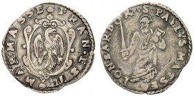 MONETE ITALIANE
MASSA LOMBARDA
Francesco d'Este, 1550-1587. Mezzo Giulio. Ar gr. 1,50 FRAN EST MAR MASSE Aquila ad ali spiegate entro ovale. Rv. S P...