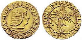 MONETE ITALIANE
MILANO
Galeazzo Maria Sforza, 1466-1476. Ducato, IV Tipo. Au gr. 3,46 G3 M SF VICECOS DVX MLI V Busto adulto corazzato a d. Rv. PP A...