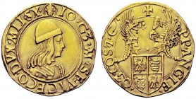 MONETE ITALIANE
MILANO
Gian Galeazzo Maria Sforza da solo, 1481. Doppio ducato. Ar gr. 6,88 IO G3 M SF VICECO DVX MLI SX Busto corazzato a d., con b...