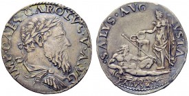 MONETE ITALIANE
MILANO
Carlo V, Imperatore e Duca di Milano, 1535-1556. Denaro da 25 Soldi. Ar gr. 8,47 IMP CAES CAROLVS V AVG Busto ad. laureato, p...
