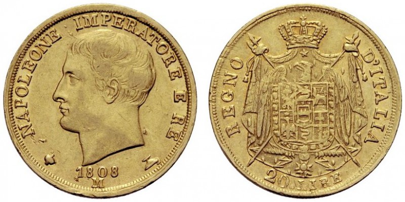 MONETE ITALIANE
MILANO
Napoleone I Re d’Italia, 1805-1814. 20 Lire 1808 II Tip...