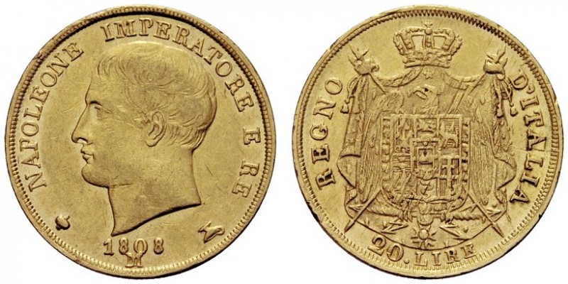 MONETE ITALIANE
MILANO
Napoleone I Re d’Italia, 1805-1814. 20 Lire 1808 II Tip...