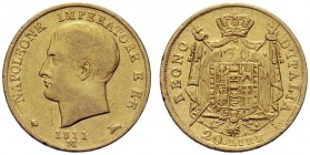 MONETE ITALIANE
MILANO
Napoleone I Re d’Italia, 1805-1814. 20 Lire 1811 II Tipo. Au Come precedente. Pag. 21; Gig. 87. Raro. BB 1 della data su 0 ed...